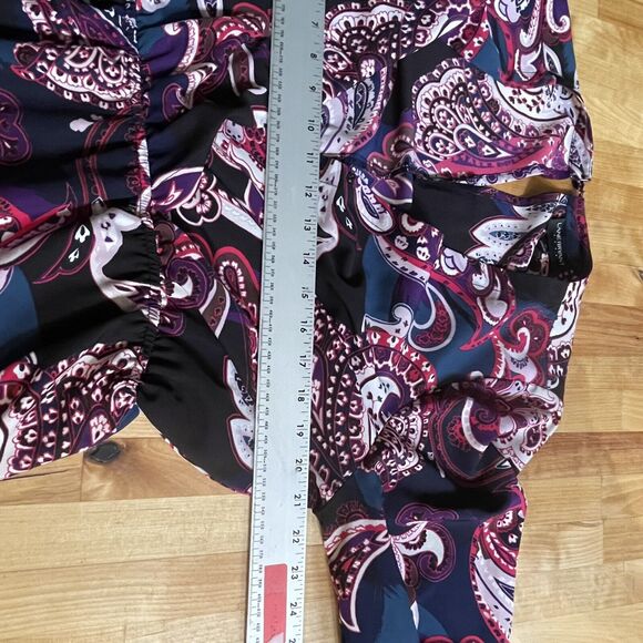 Lane Bryant Top Multicolor Paisley Print Long Bell Sleeve Wrap Blouse sz 14‎ EUC - Picture 9 of 15